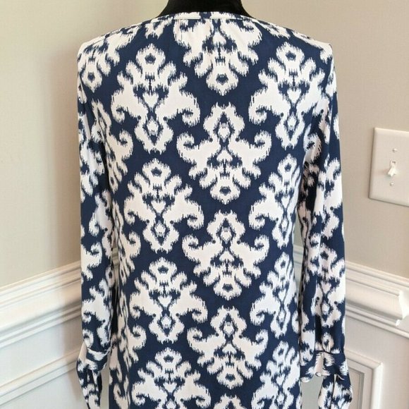 MUD PIE Tunic Dress V-Neck Balloon Sleeve Chevron - Picture 3 of 4